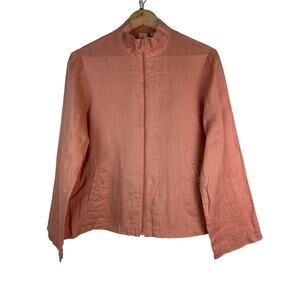 Uniqlo Women's Size M Orange 100% Linen Lightweight Full Zip Jacket *